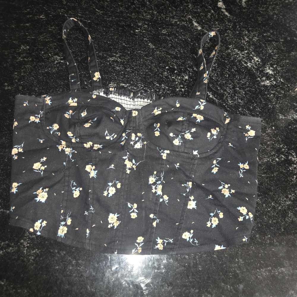 Floral Black Crop Top